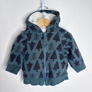Hanna Andersson Sherpa Lined French Terry Hooded Sweatshirt Green Trees 6-12M